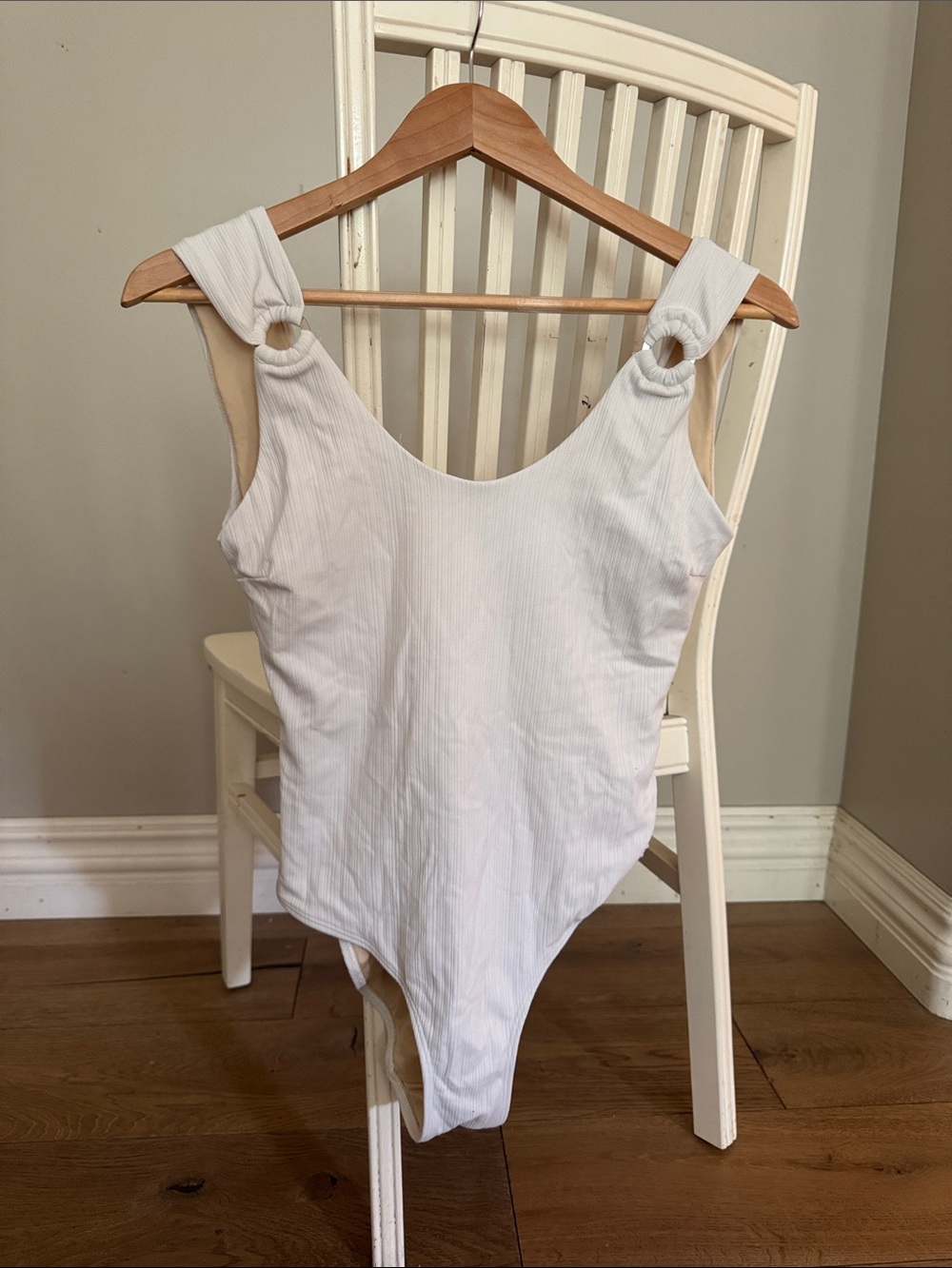 Albion White Ribbed One-Piece Swimsuit with Ring Strap Detail
